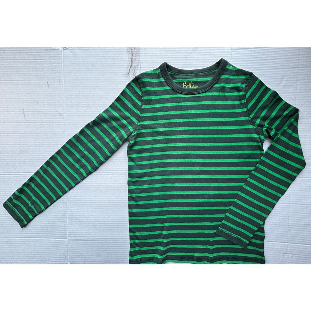 NWOT Boden Boys Long Sleeve Classic Striped Tee  11y-12Y Green Cotton Crew Neck